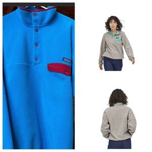 Patagonia Synchilla Blue Red Fleece Snap-T Pullover L